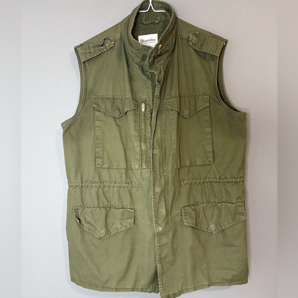Bluenotes size large Khaki Green Army Utility Vest, zipper front, multi pockets - Picture 2 of 9